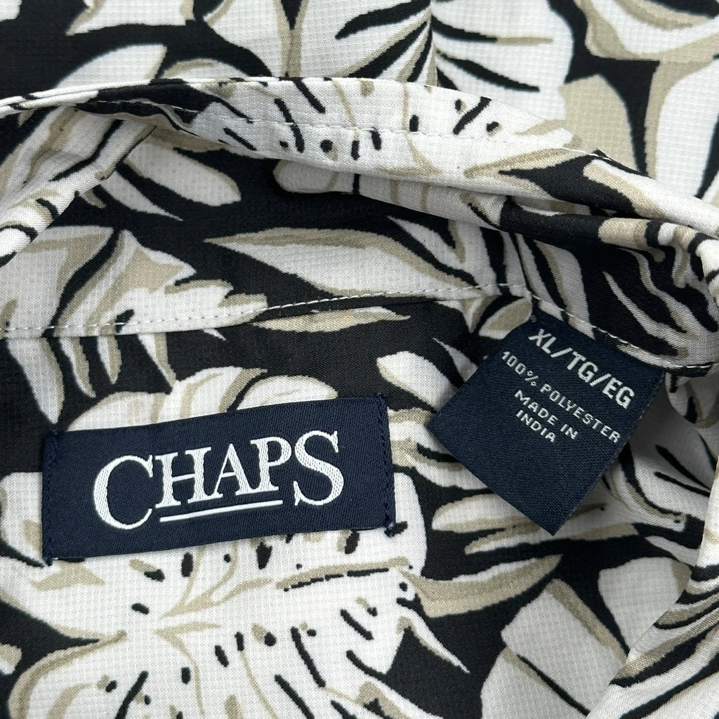 Chaps Ralph Lauren Floral Hawaiian Shirt - XL Black & White Polyester - Image 3