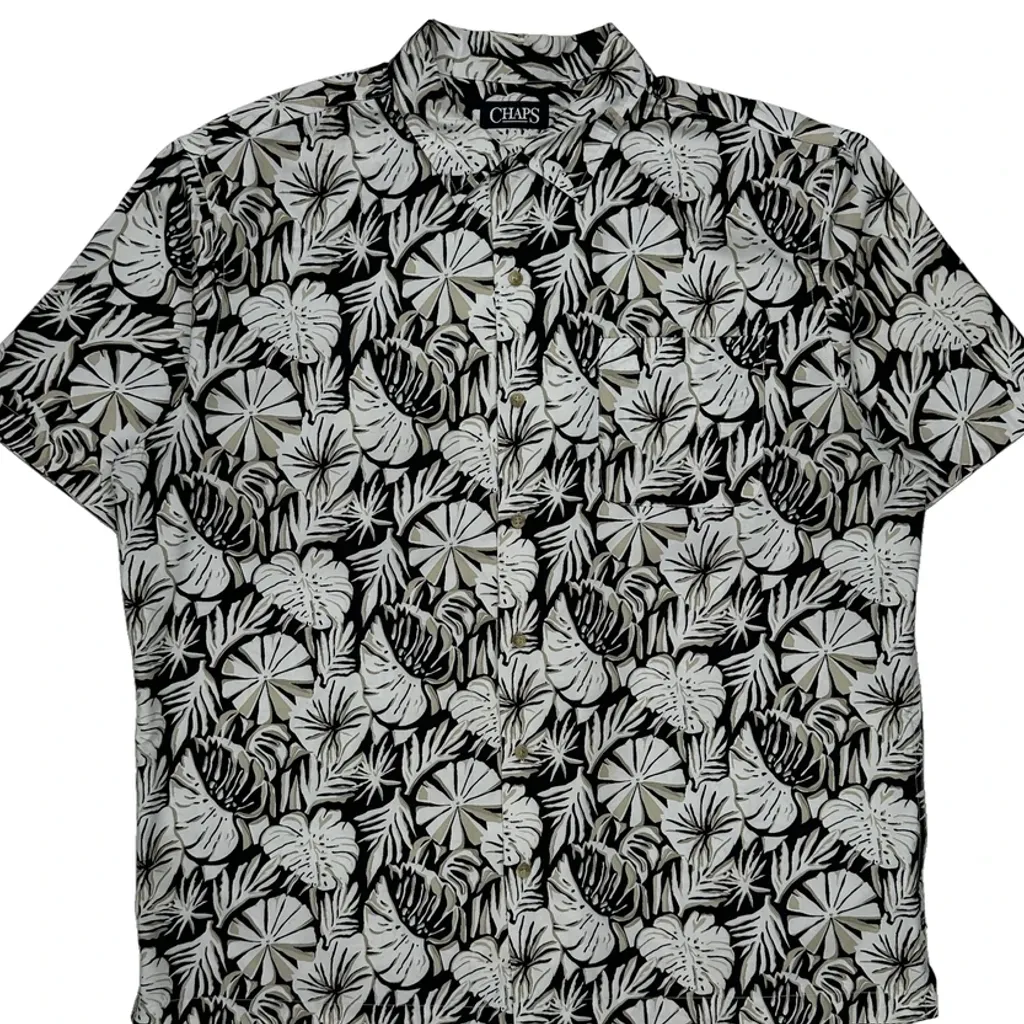 Chaps Ralph Lauren Floral Hawaiian Shirt - XL Black & White Polyester - Image 5
