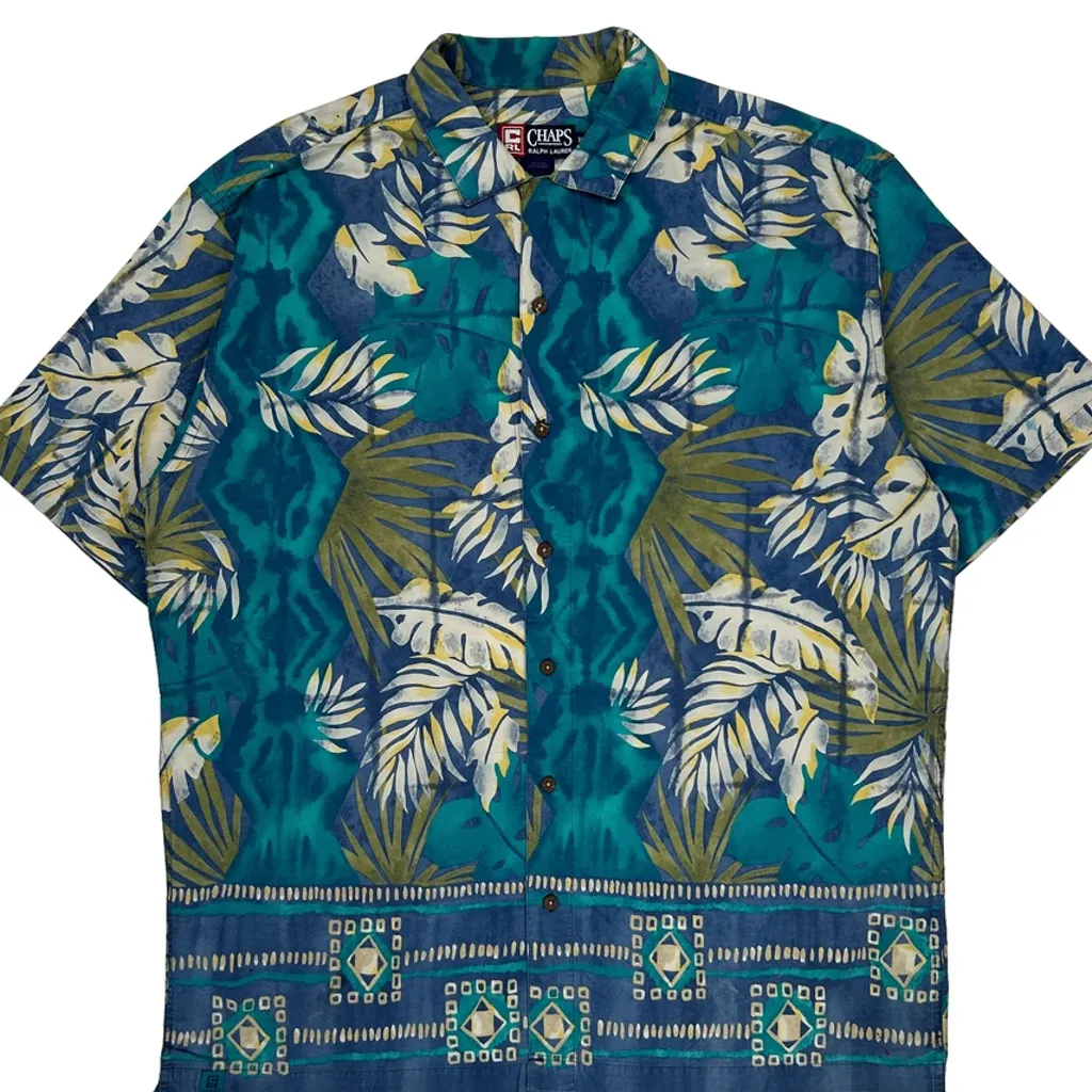 Chaps Ralph Lauren Floral Hawaiian Shirt - XL Blue Cotton - Image 4