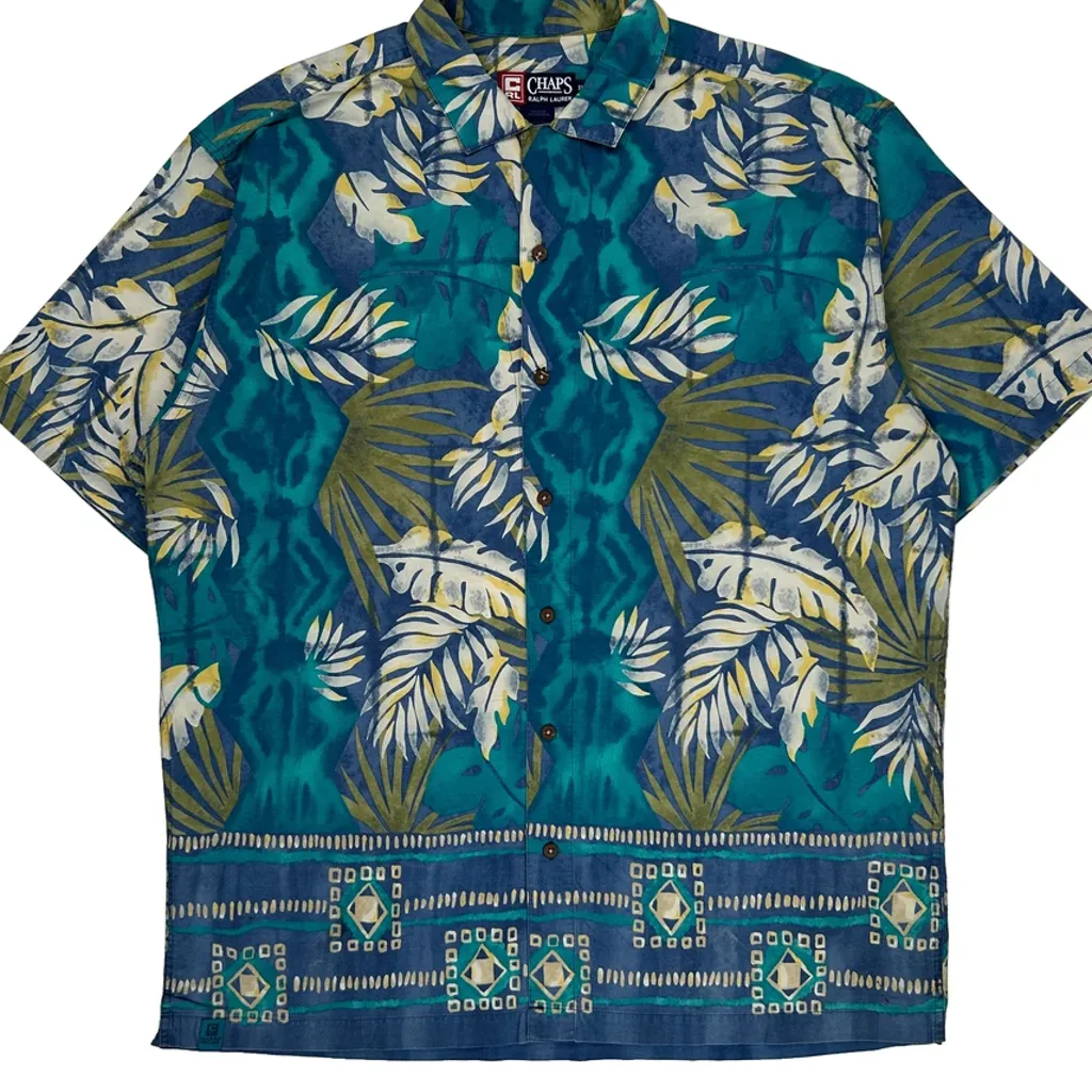 Chaps Ralph Lauren Floral Hawaiian Shirt - XL Blue Cotton - Image 5