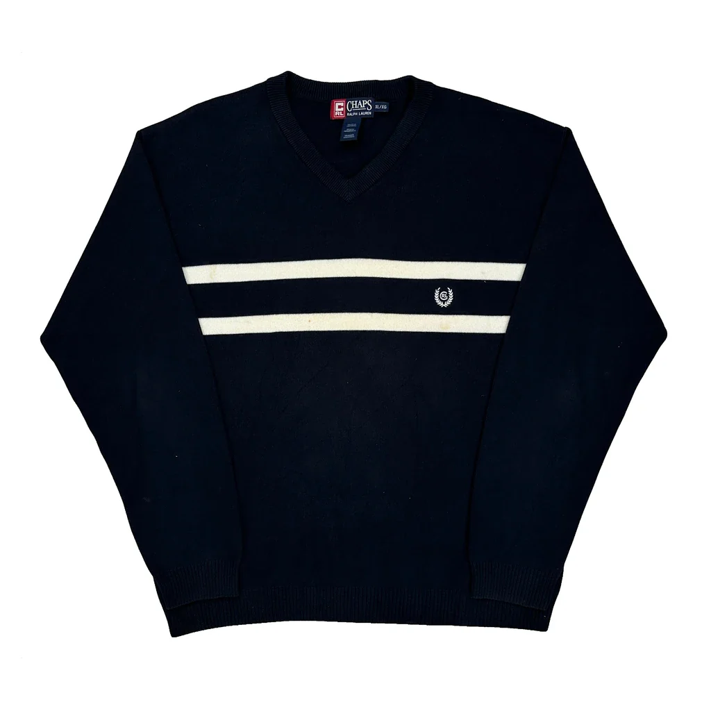 Chaps Ralph Lauren Striped Jumper - XL Navy Cotton