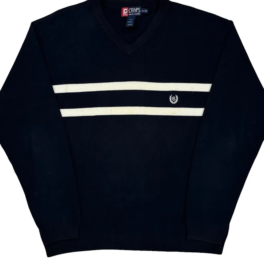 Chaps Ralph Lauren Striped Jumper - XL Navy Cotton - Image 5