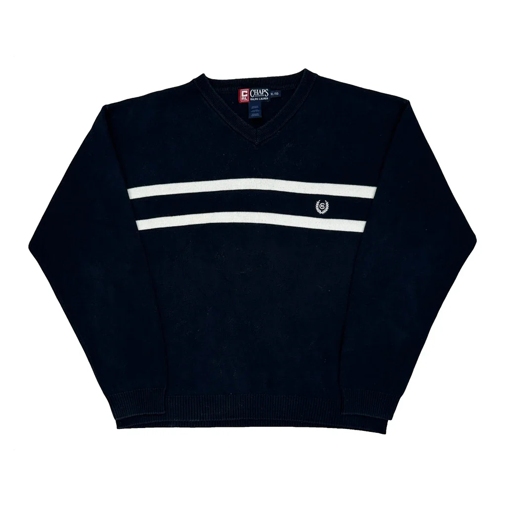 Chaps Ralph Lauren Striped Jumper - XL Navy Cotton