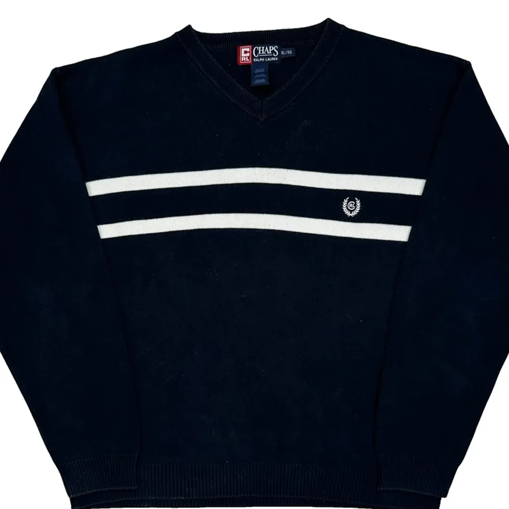 Chaps Ralph Lauren Striped Jumper - XL Navy Cotton - Image 4