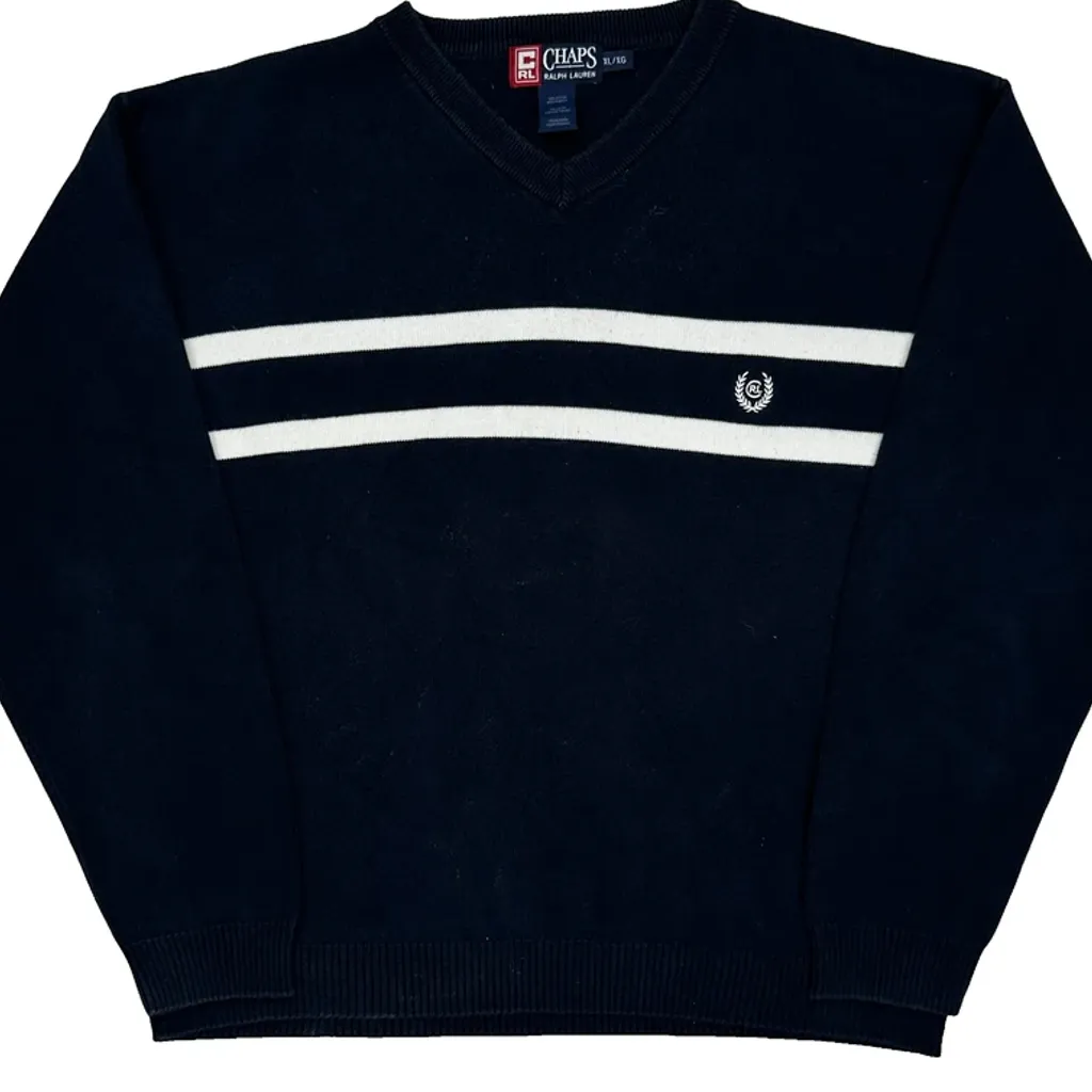 Chaps Ralph Lauren Striped Jumper - XL Navy Cotton - Image 5