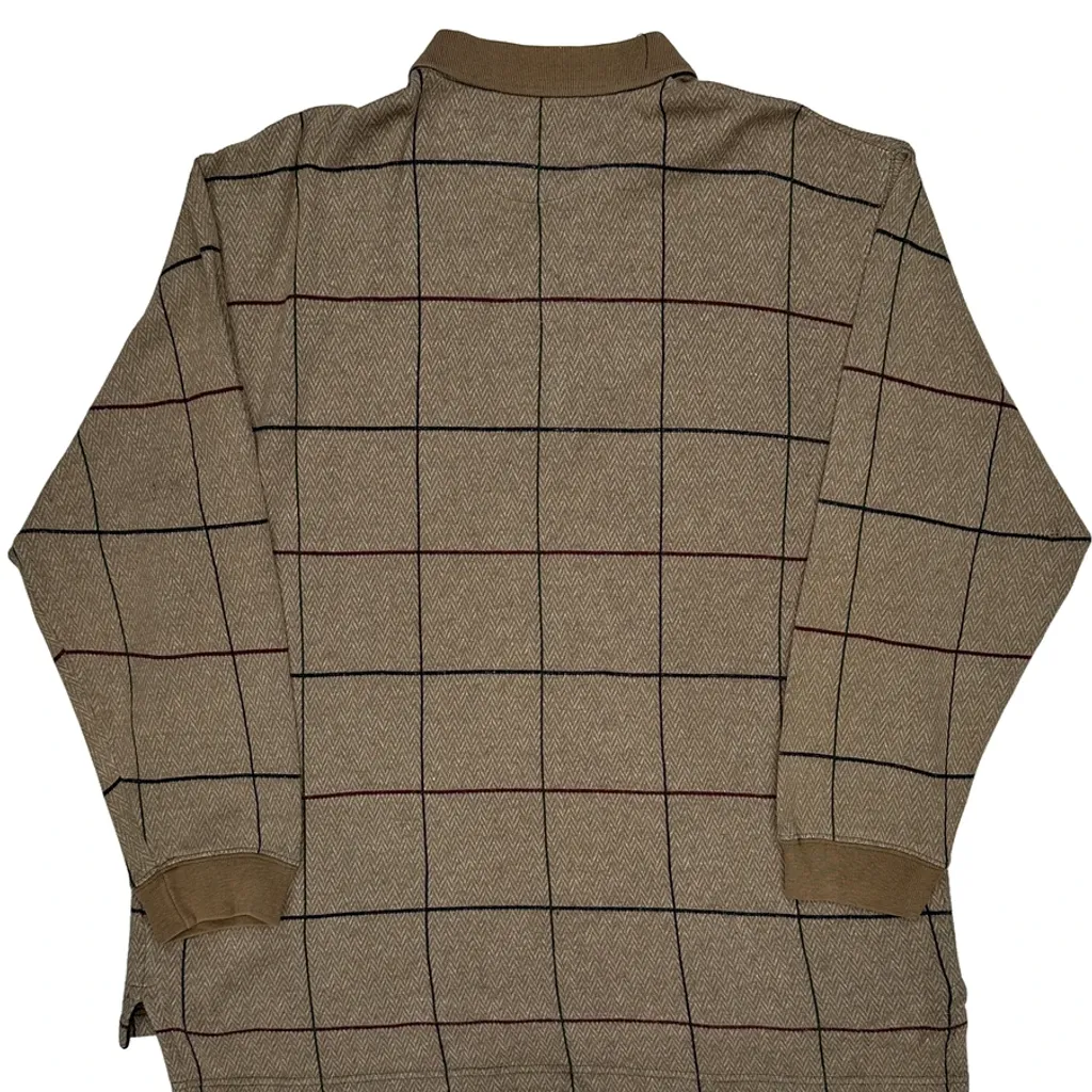 Chaps Ralph Lauren Checked Long Sleeve Polo Shirt - XL Beige Cotton - Image 6