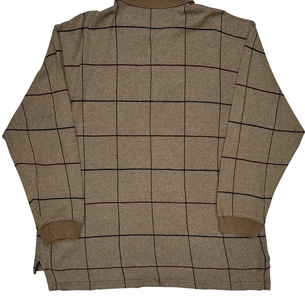 Chaps Ralph Lauren Checked Long Sleeve Polo Shirt - XL Beige Cotton - Image 7