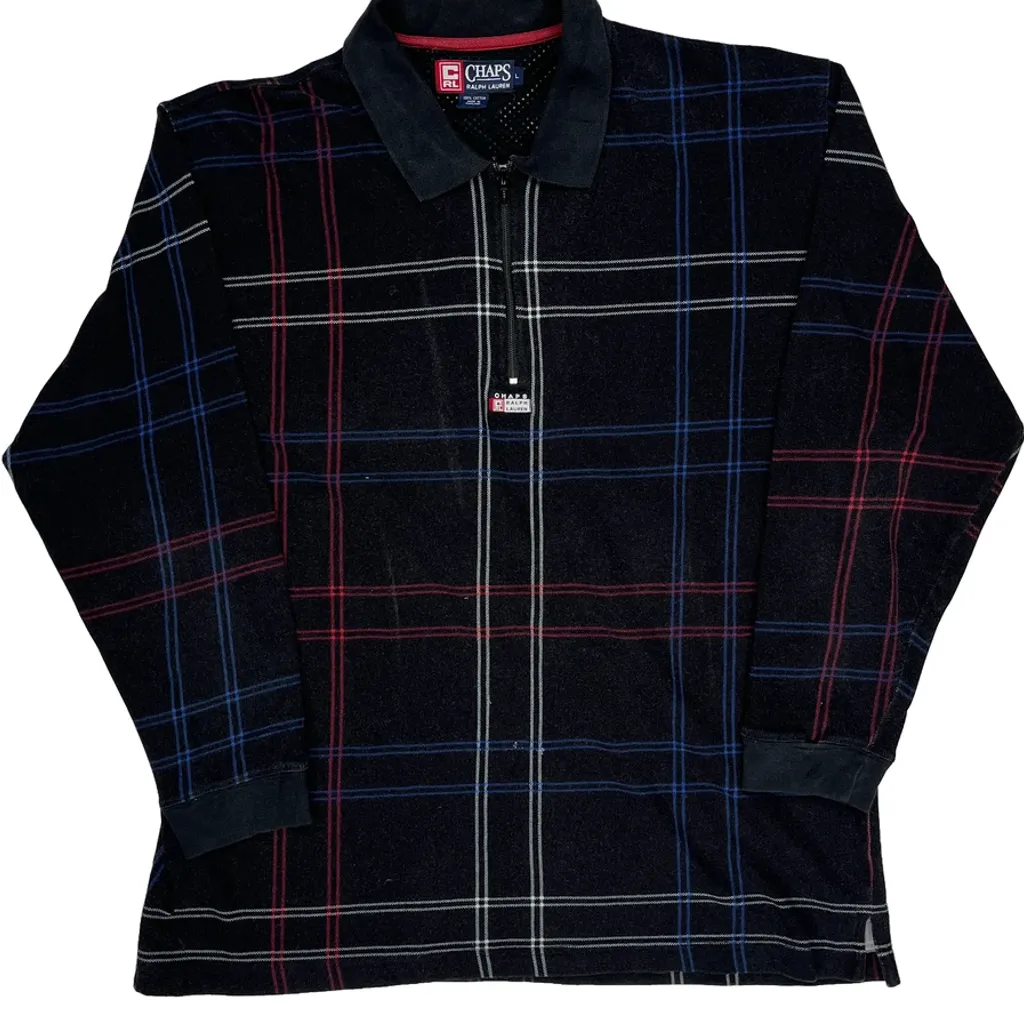 Chaps Ralph Lauren Checked Long Sleeve Polo Shirt - Large Black Cotton - Image 4
