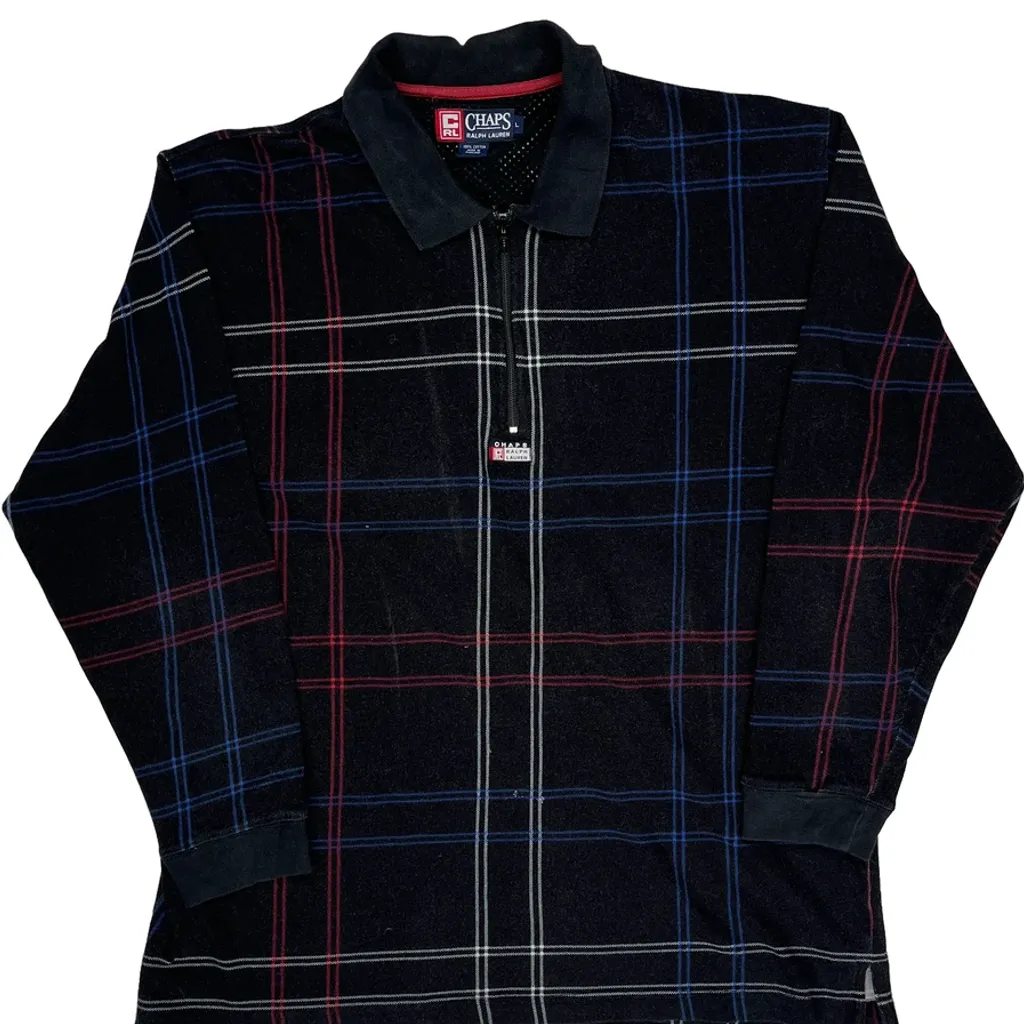 Chaps Ralph Lauren Checked Long Sleeve Polo Shirt - Large Black Cotton - Image 5