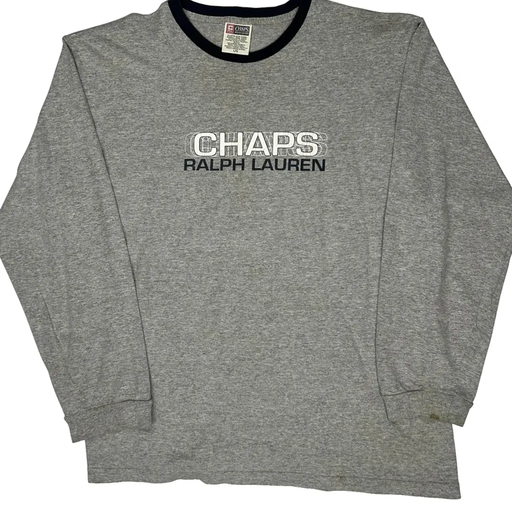 Chaps Ralph Lauren Spellout Long Sleeve T-Shirt - Large Grey Cotton - Image 5
