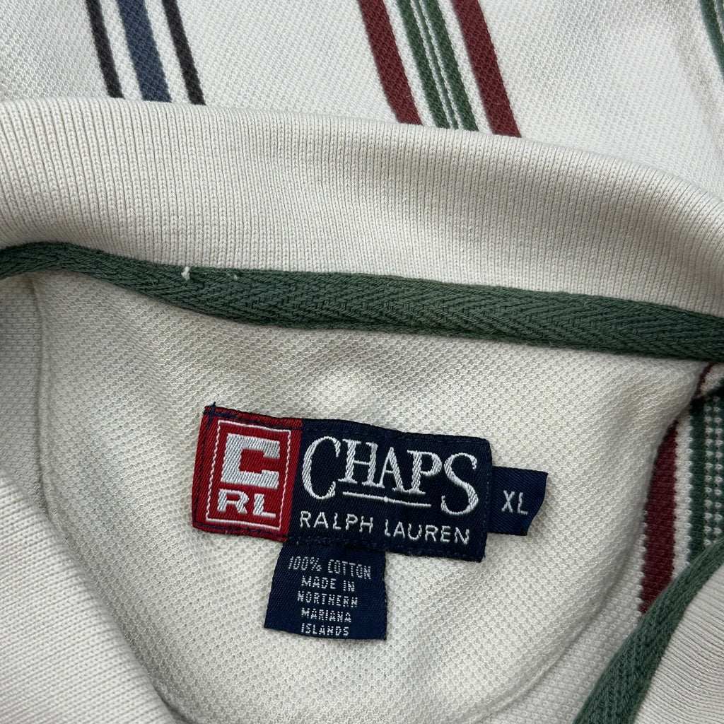 Chaps Ralph Lauren Striped Polo Shirt - XL Cream Cotton - Image 3