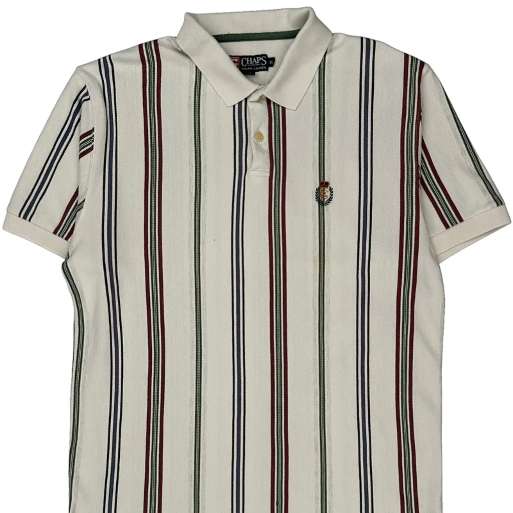 Chaps Ralph Lauren Striped Polo Shirt - XL Cream Cotton - Image 5