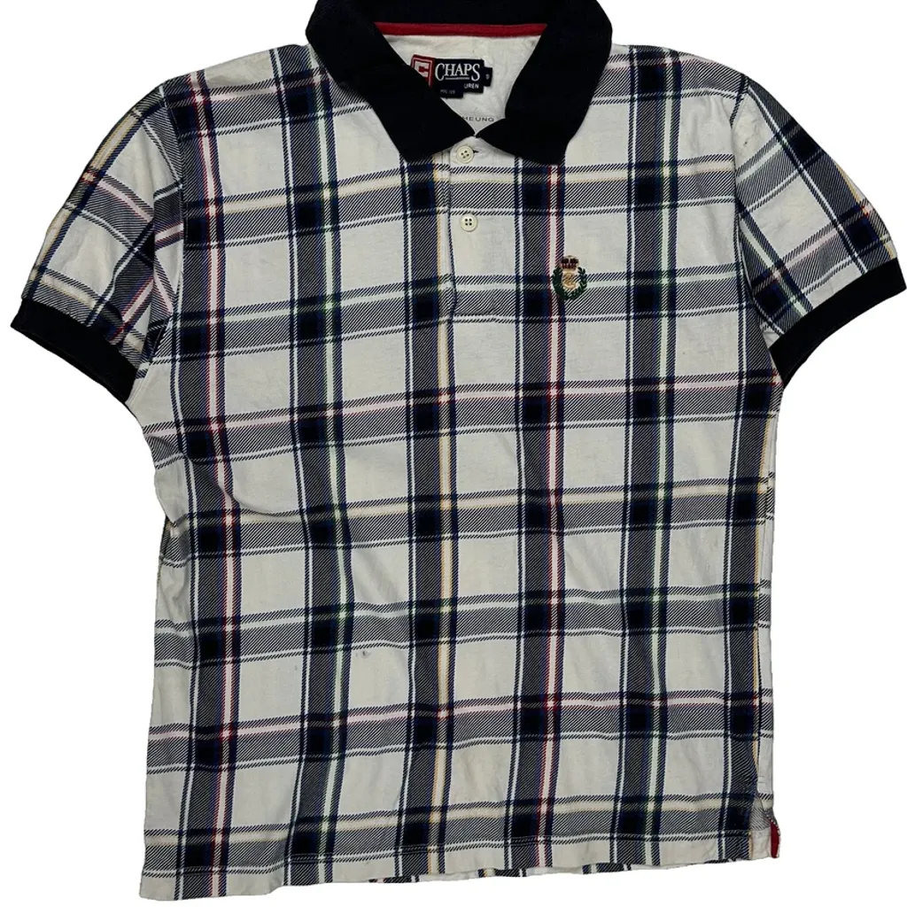 Chaps Ralph Lauren Checked Polo Shirt - Small White Cotton - Image 5