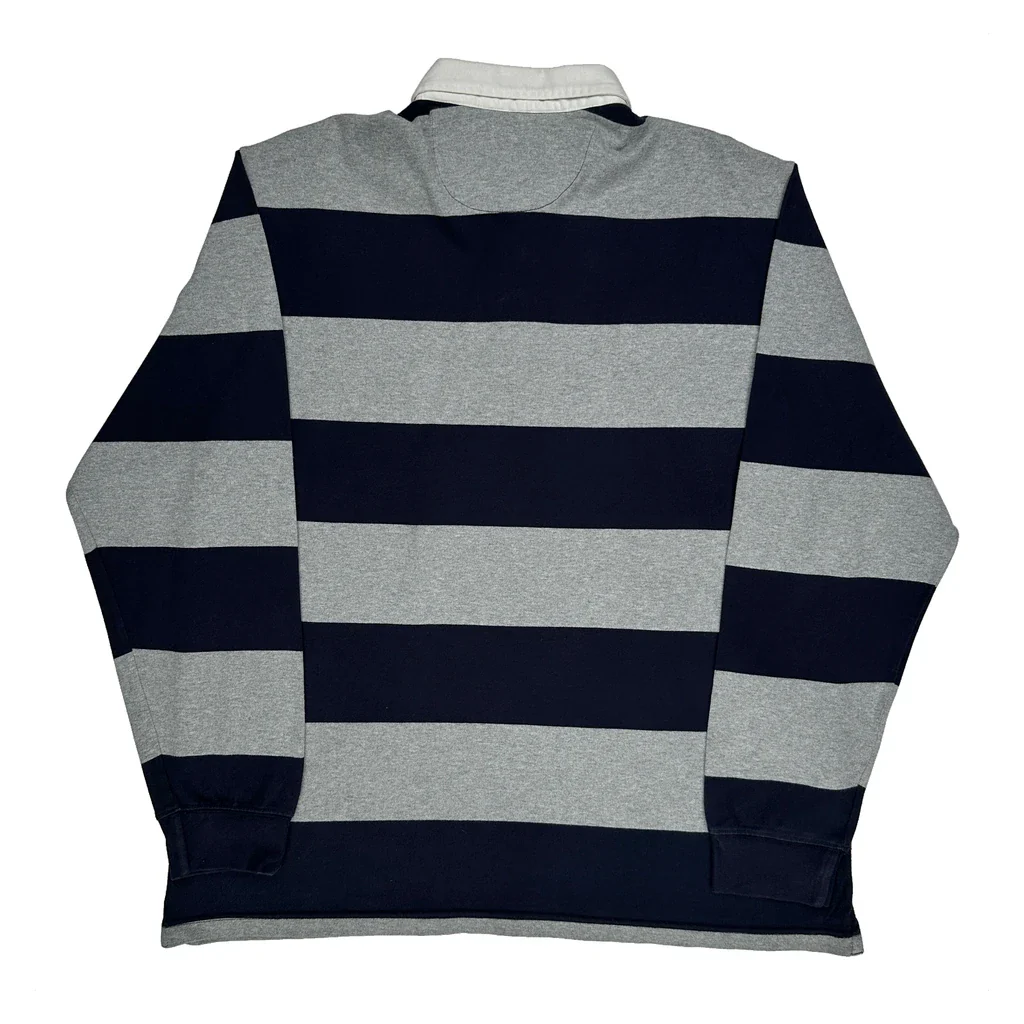 Chaps Ralph Lauren Striped Rugby Shirt - XL Grey Cotton - Image 2