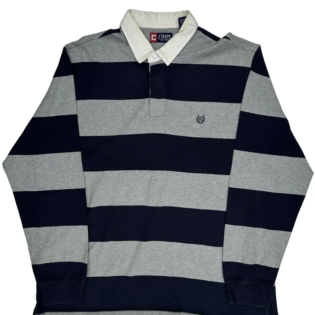 Chaps Ralph Lauren Striped Rugby Shirt - XL Grey Cotton - Image 4