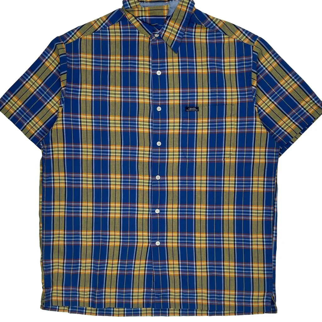 Chaps Ralph Lauren Checked Short Sleeve Shirt - Large Blue Cotton - Image 4
