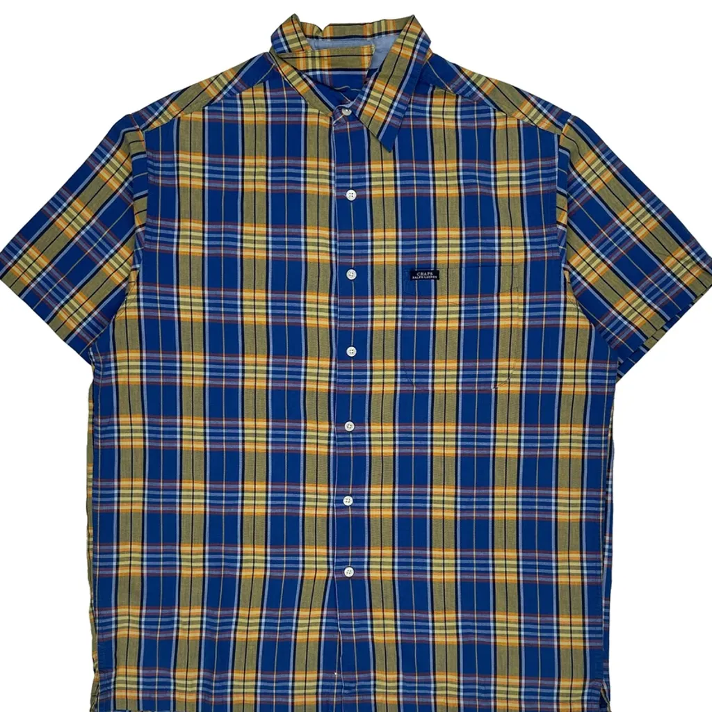 Chaps Ralph Lauren Checked Short Sleeve Shirt - Large Blue Cotton - Image 5