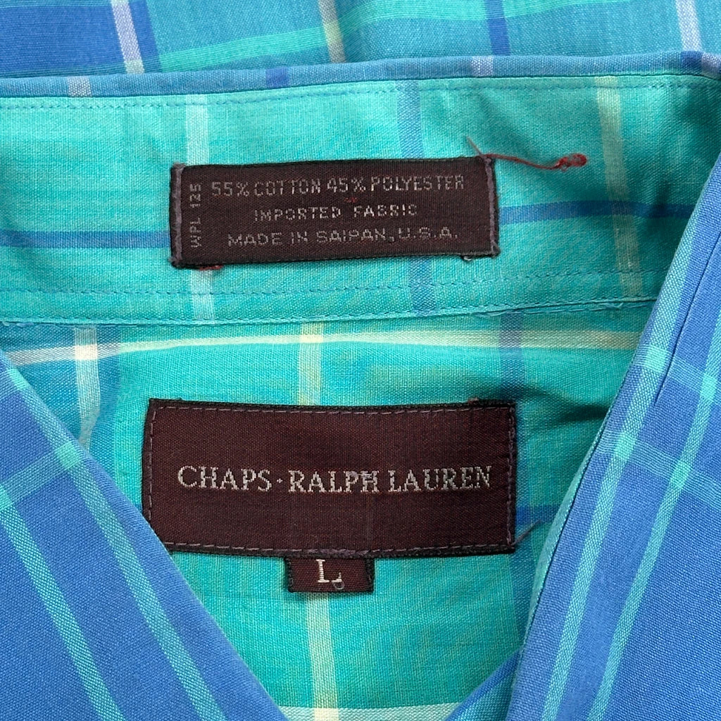 Chaps Ralph Lauren Checked Short Sleeve Shirt - Large Blue Cotton Blend - Image 3