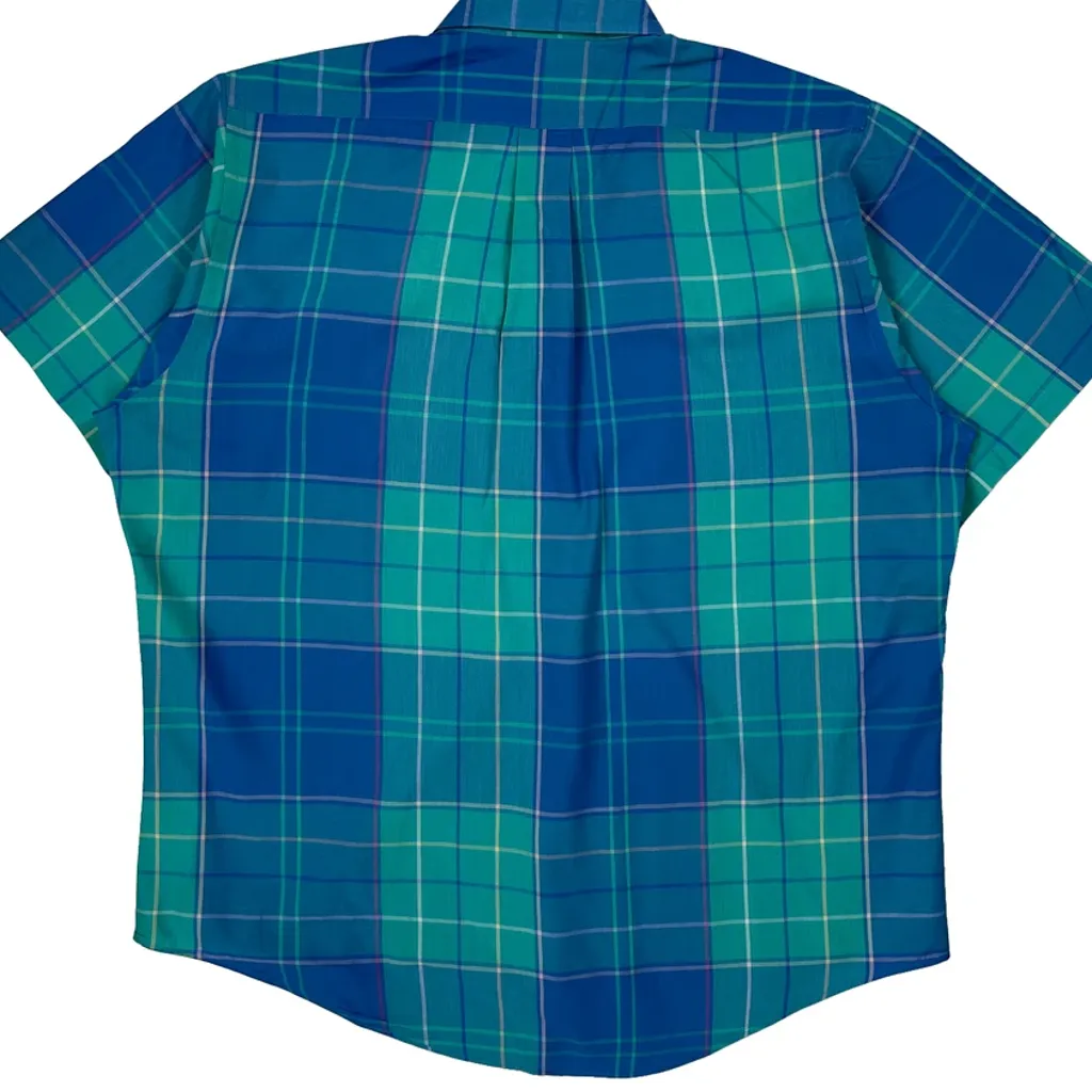 Chaps Ralph Lauren Checked Short Sleeve Shirt - Large Blue Cotton Blend - Image 7