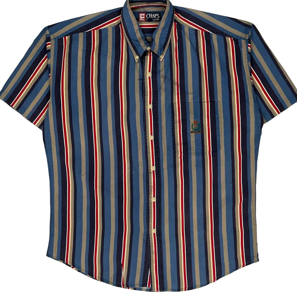 Chaps Ralph Lauren Striped Short Sleeve Shirt - Medium Blue Cotton - Image 4