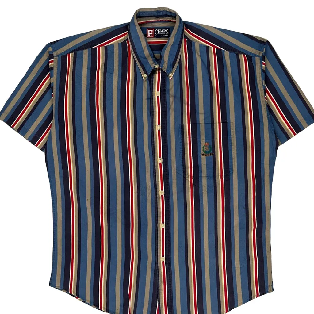 Chaps Ralph Lauren Striped Short Sleeve Shirt - Medium Blue Cotton - Image 5