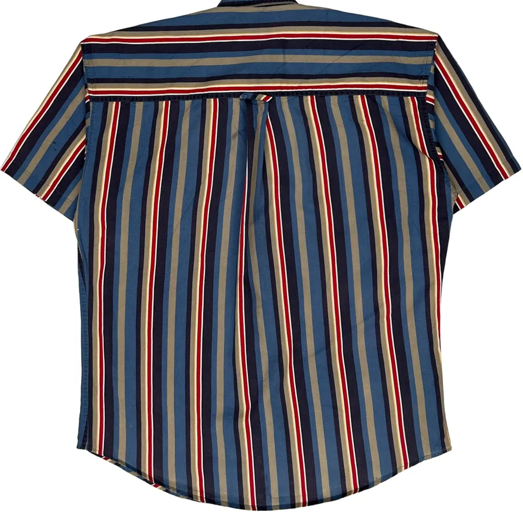 Chaps Ralph Lauren Striped Short Sleeve Shirt - Medium Blue Cotton - Image 6