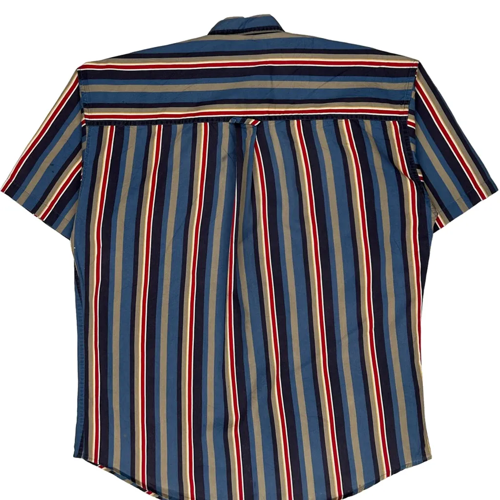 Chaps Ralph Lauren Striped Short Sleeve Shirt - Medium Blue Cotton - Image 7