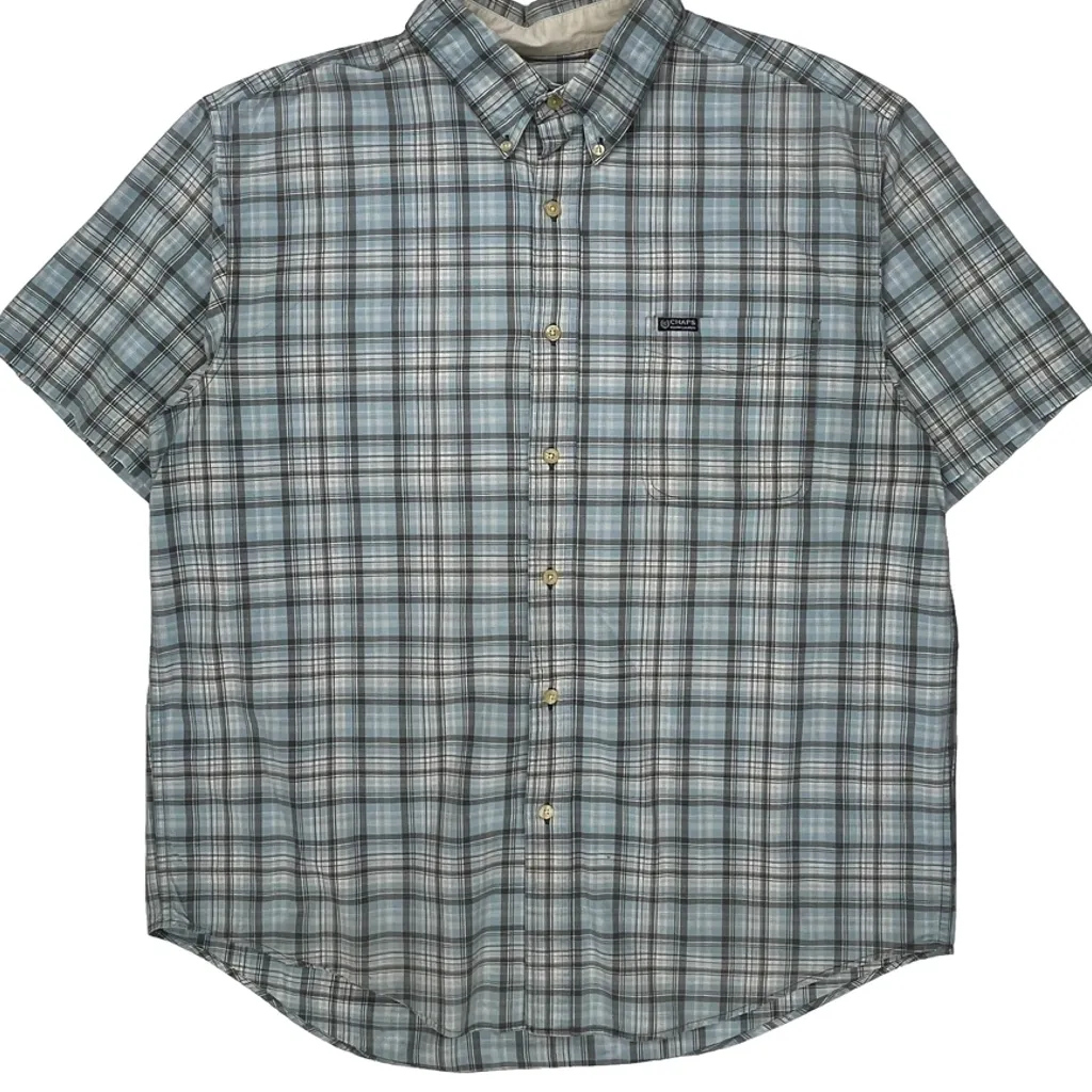 Chaps Ralph Lauren Checked Short Sleeve Shirt - XL Blue Cotton - Image 5