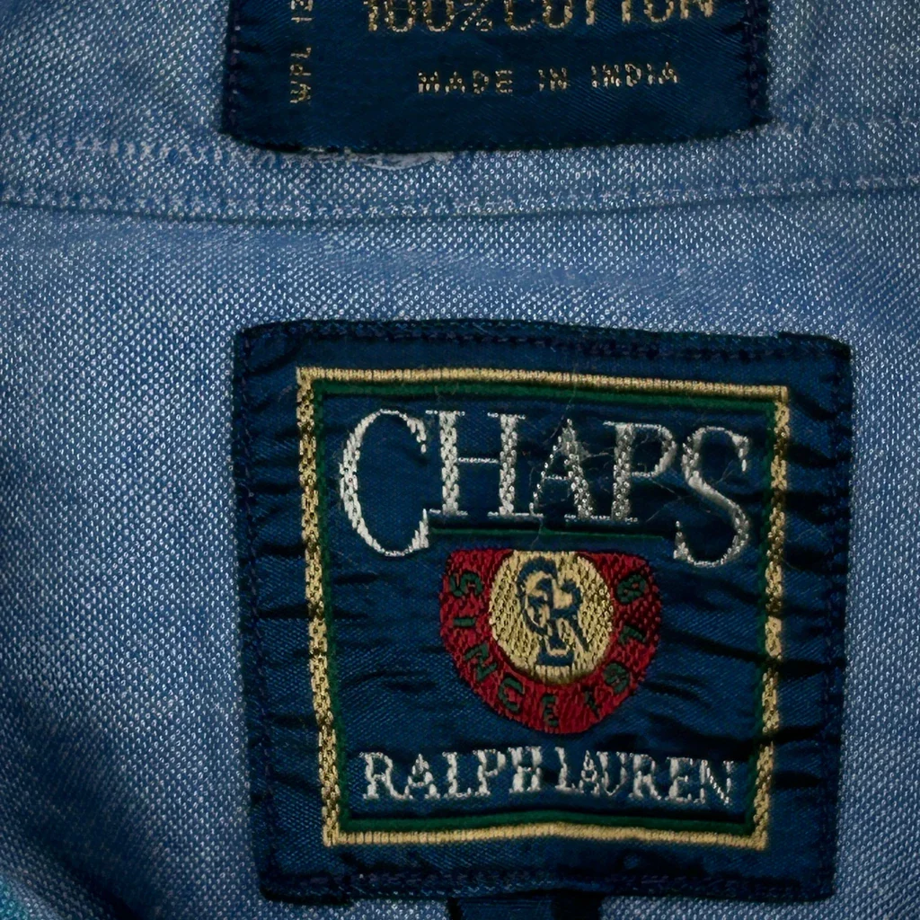 Chaps Ralph Lauren Checked Short Sleeve Shirt - XL Blue Cotton - Image 3