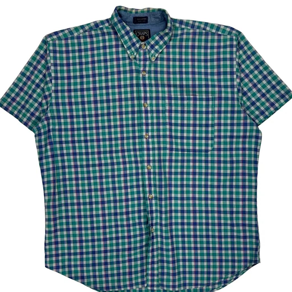 Chaps Ralph Lauren Checked Short Sleeve Shirt - XL Blue Cotton - Image 5