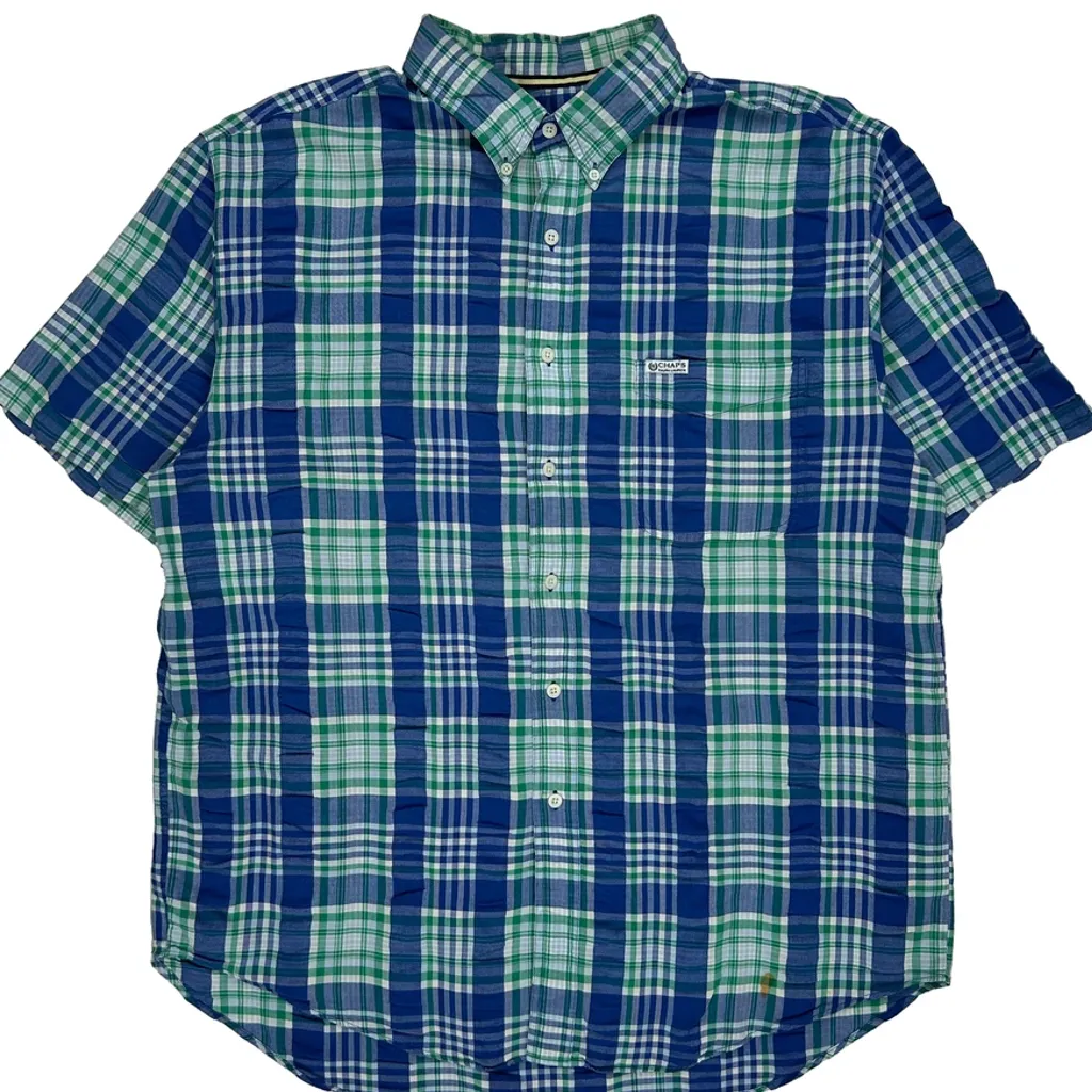 Chaps Ralph Lauren Checked Short Sleeve Shirt - XL Blue Cotton - Image 5