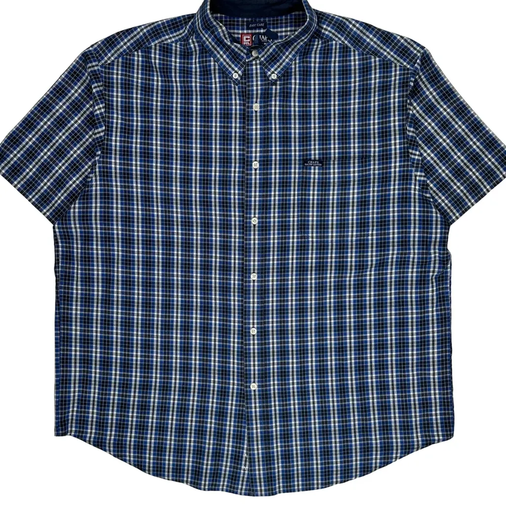 Chaps Ralph Lauren Checked Short Sleeve Shirt - 2XL Blue Cotton Blend - Image 4