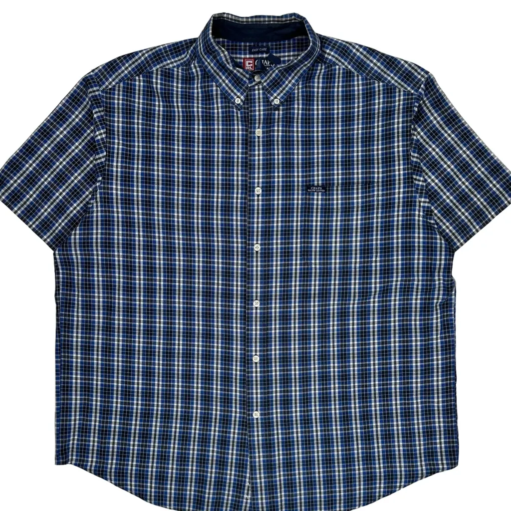 Chaps Ralph Lauren Checked Short Sleeve Shirt - 2XL Blue Cotton Blend - Image 5