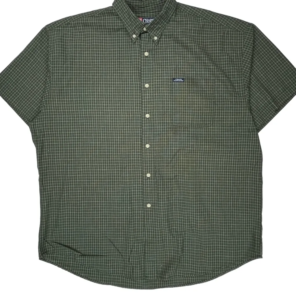 Chaps Ralph Lauren Checked Short Sleeve Shirt - 3XL Green Cotton - Image 4