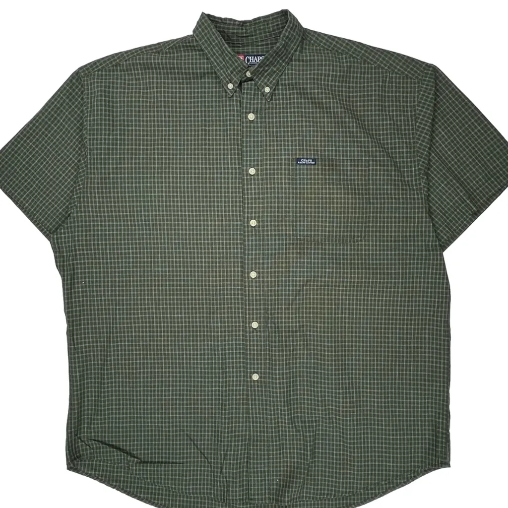 Chaps Ralph Lauren Checked Short Sleeve Shirt - 3XL Green Cotton - Image 5