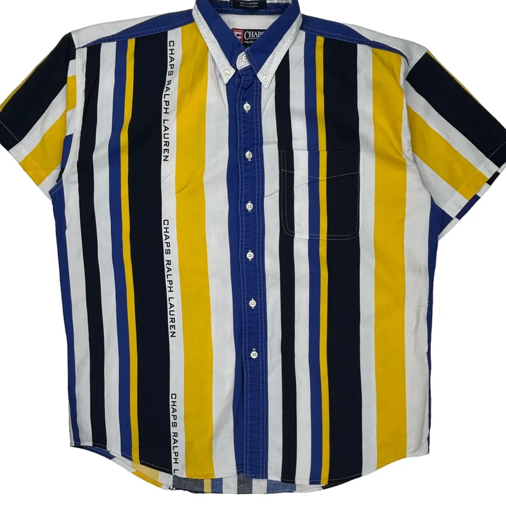 Chaps Ralph Lauren Striped Short Sleeve Shirt - Large Multicoloured Cotton - Image 5