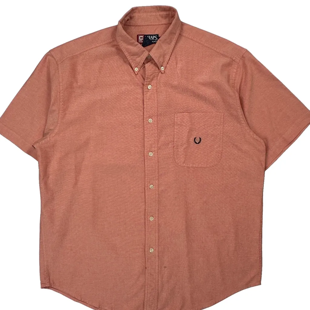 Chaps Ralph Lauren Short Sleeve Shirt - Large Orange Cotton - Image 4