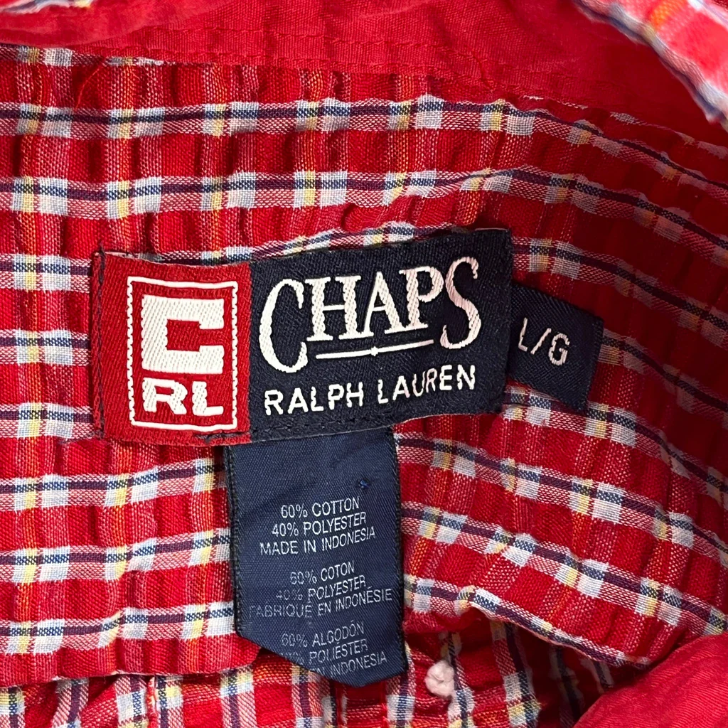 Chaps Ralph Lauren Checked Short Sleeve Shirt - Large Red Cotton Blend - Image 3