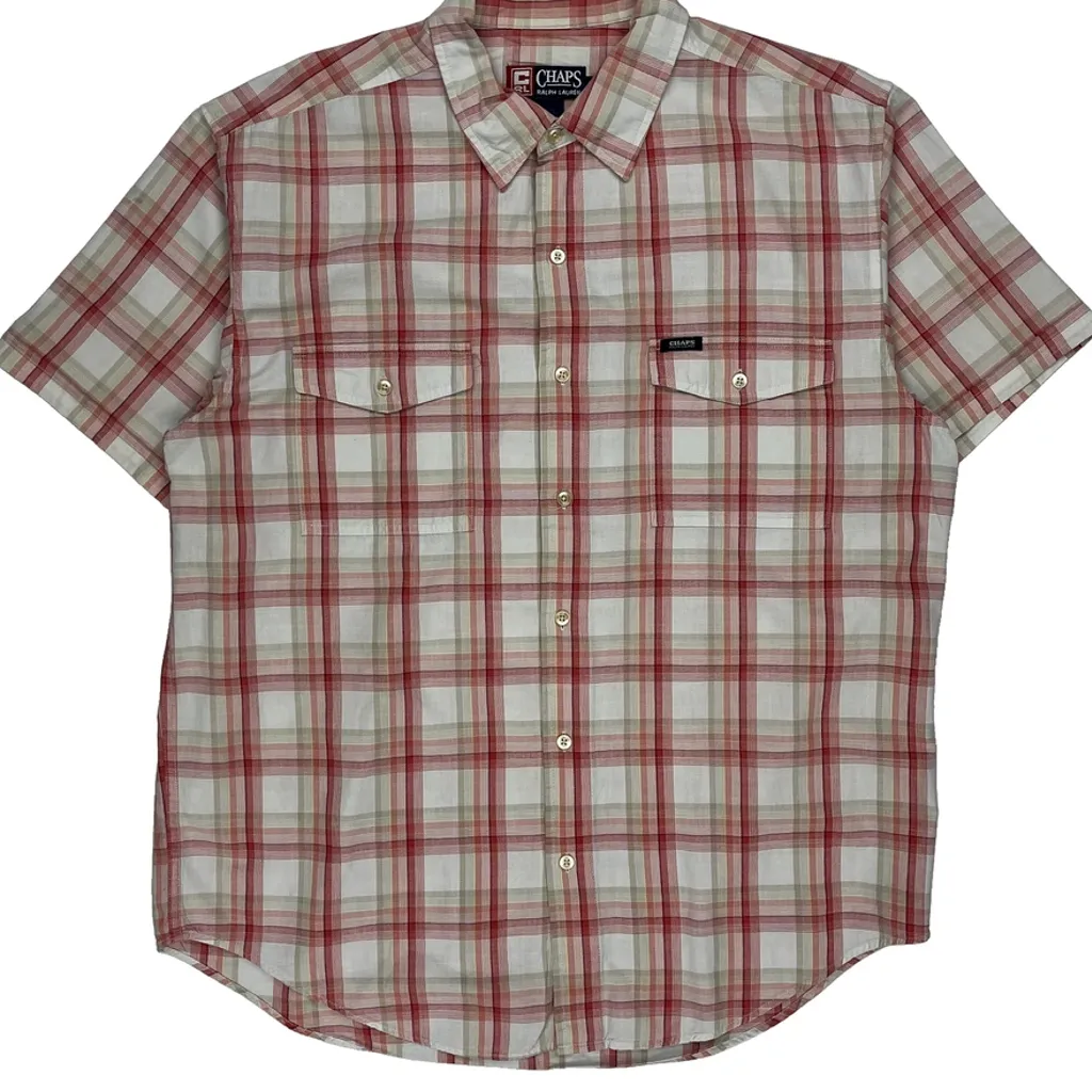Chaps Ralph Lauren Checked Short Sleeve Shirt - Large Red Cotton - Image 5