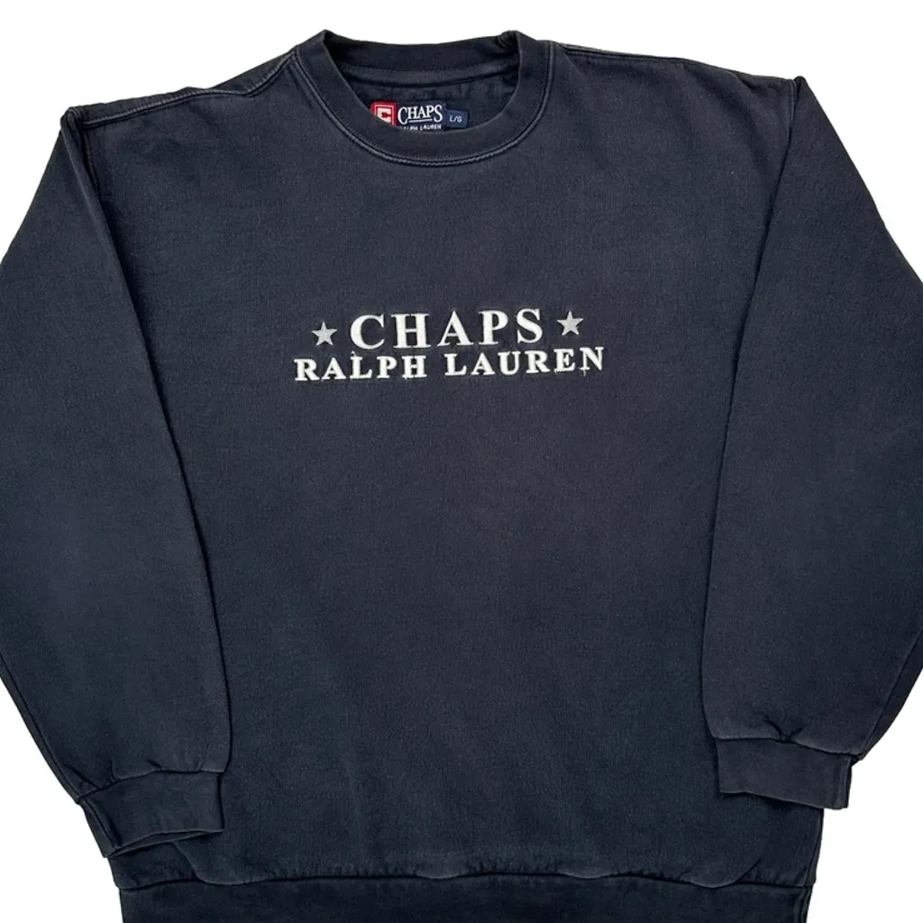 Chaps Ralph Lauren Spellout Sweatshirt - Large Black Cotton Blend - Image 5