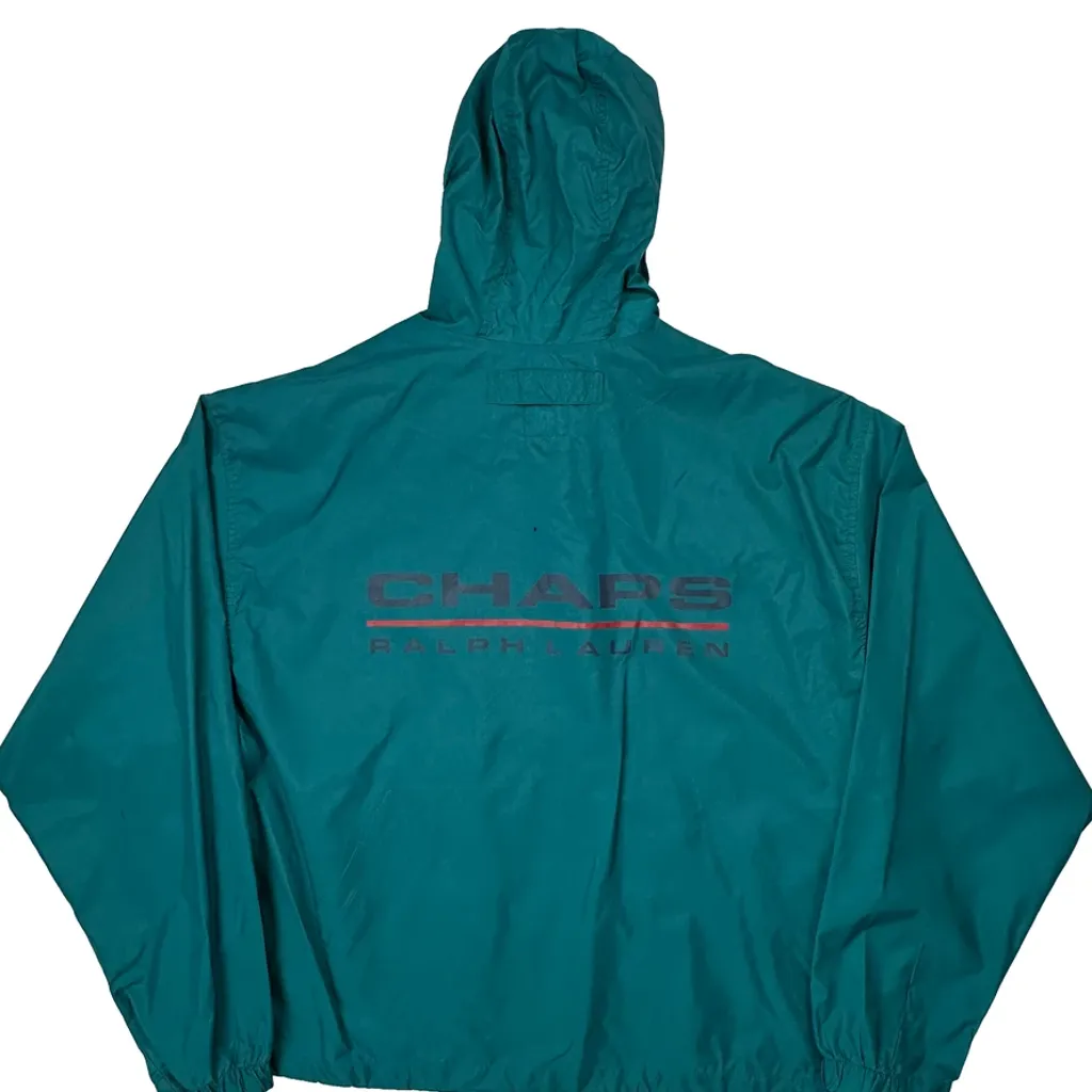 Chaps Ralph Lauren Spellout Windbreaker - Large Green Nylon - Image 7