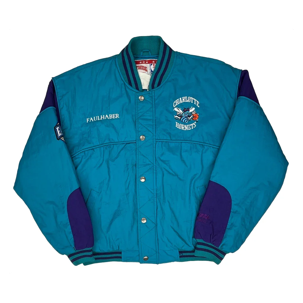 Charlotte Hornets Nutmeg Graphic Varsity Jacket - Medium Blue Nylon