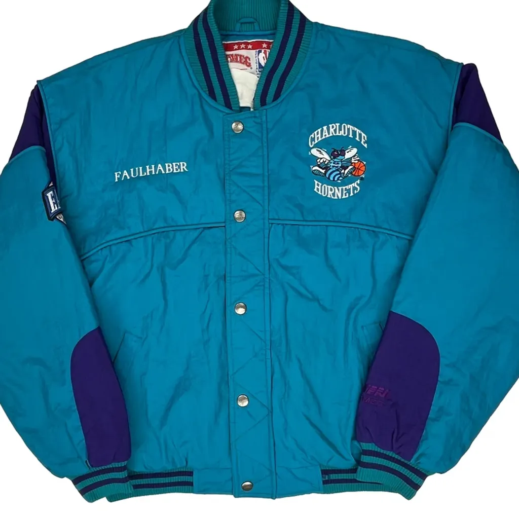 Charlotte Hornets Nutmeg Graphic Varsity Jacket - Medium Blue Nylon - Image 5
