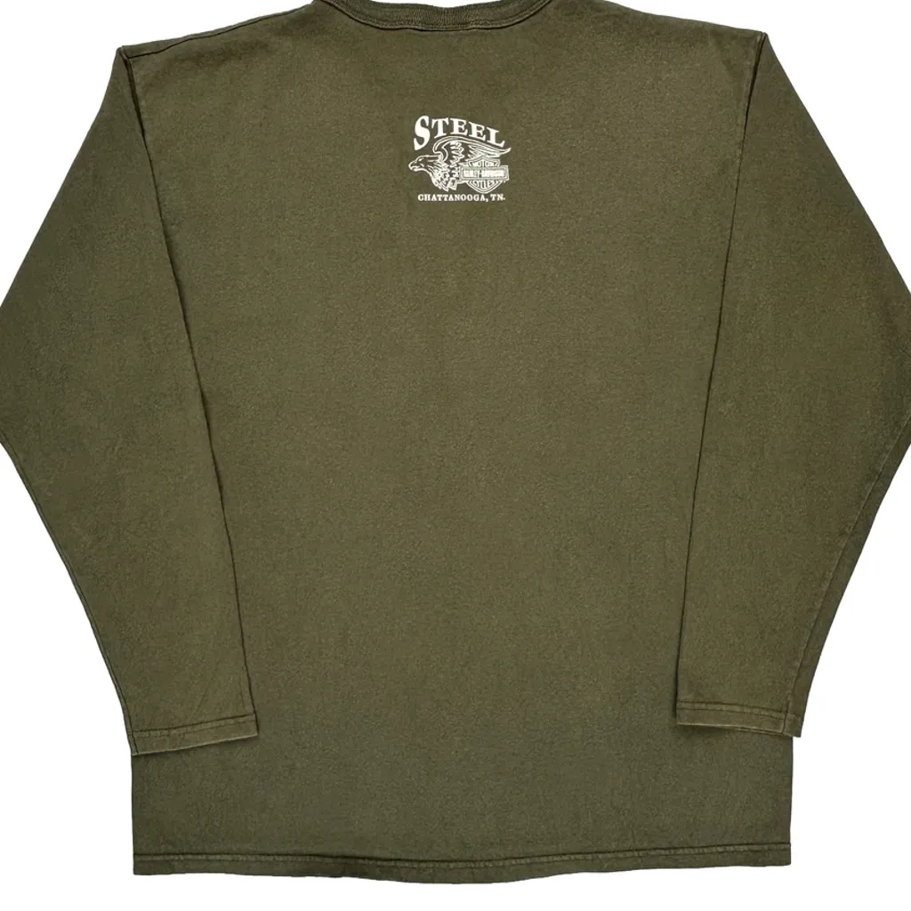 Chattanooga, Tn Harley Davidson Henley Long Sleeve T-Shirt - Large Green Cotton - Image 6