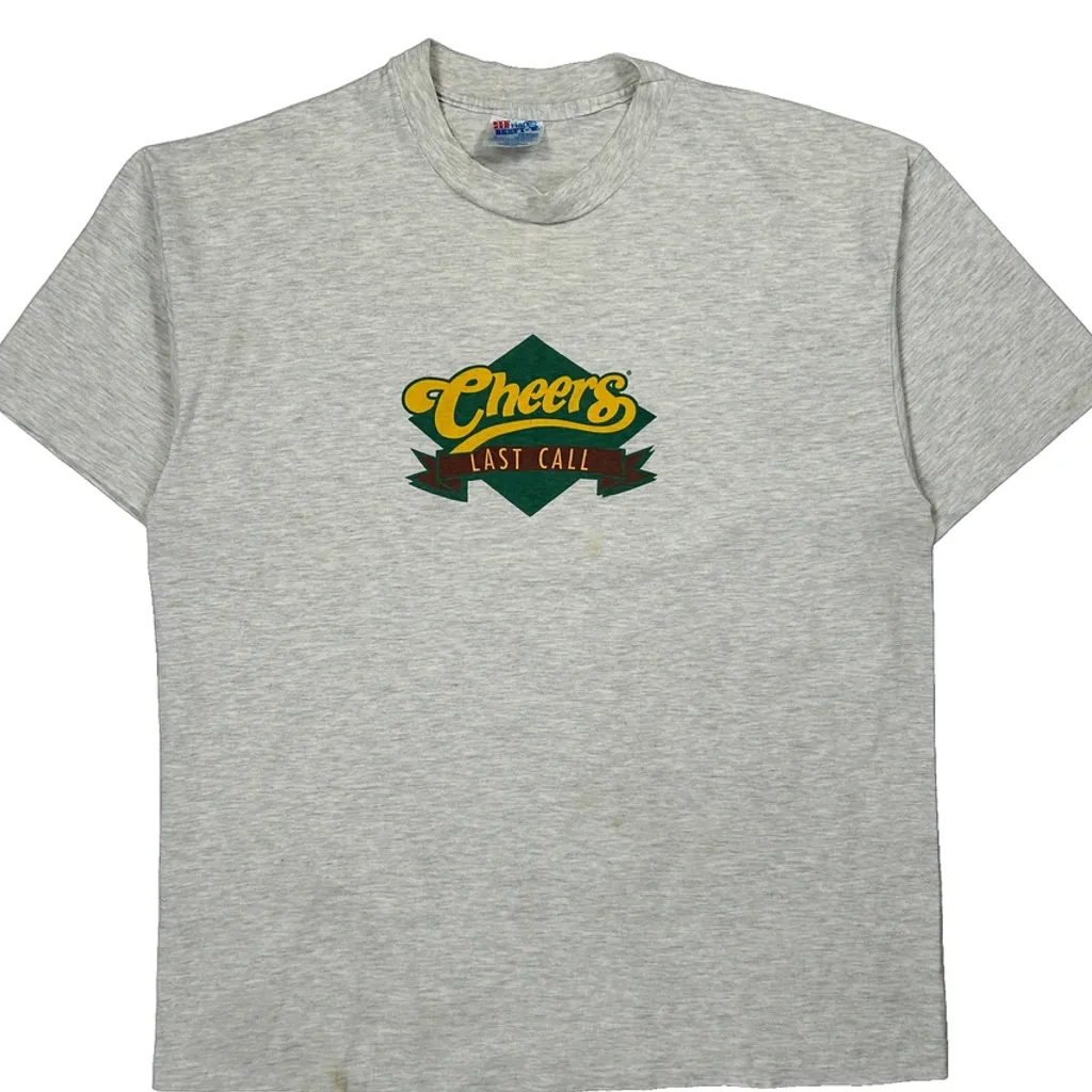 Cheers Last Call Hanes Graphic T-Shirt - XL Grey Cotton - Image 5