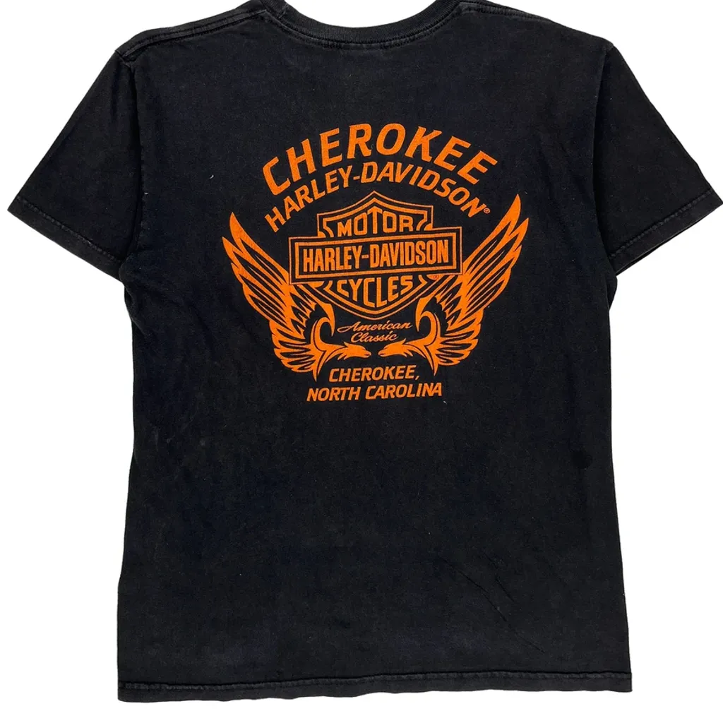 Cherokee Harley Davidson Graphic T-Shirt - Medium Black Cotton - Image 7