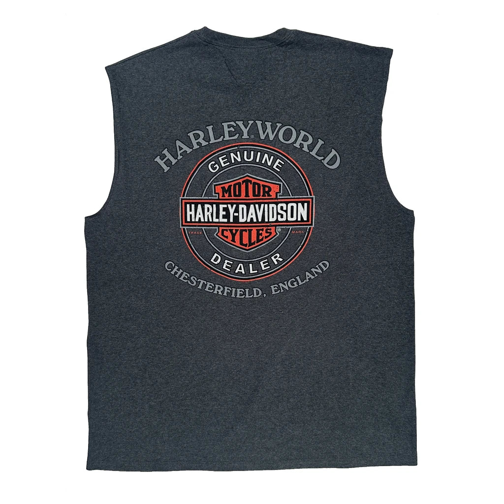 Chesterfield, England Harley Davidson Graphic Tank Top - XL Gray Cotton Blend - Image 2
