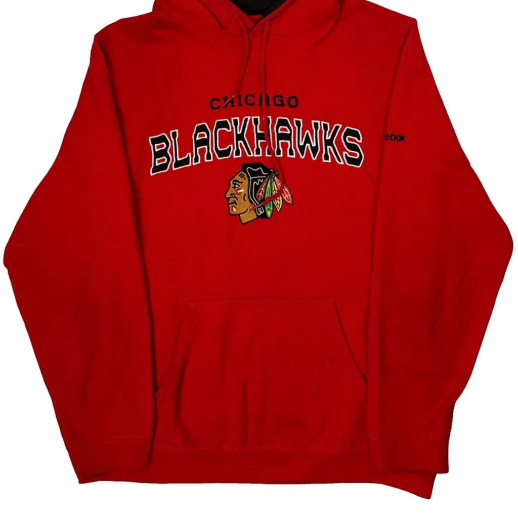 Chicago Blackhawks Reebok Graphic Hoodie - Medium Red Cotton Blend - Image 4