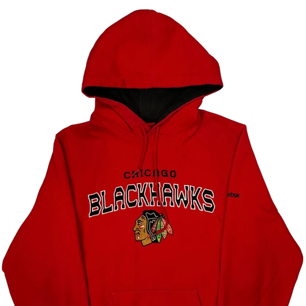 Chicago Blackhawks Reebok Graphic Hoodie - Medium Red Cotton Blend - Image 5