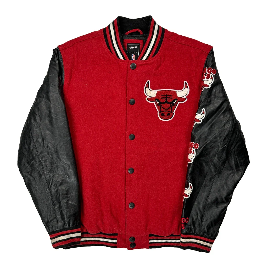 Chicago Bulls Unk Graphic Varsity Jacket - XL Red Leather